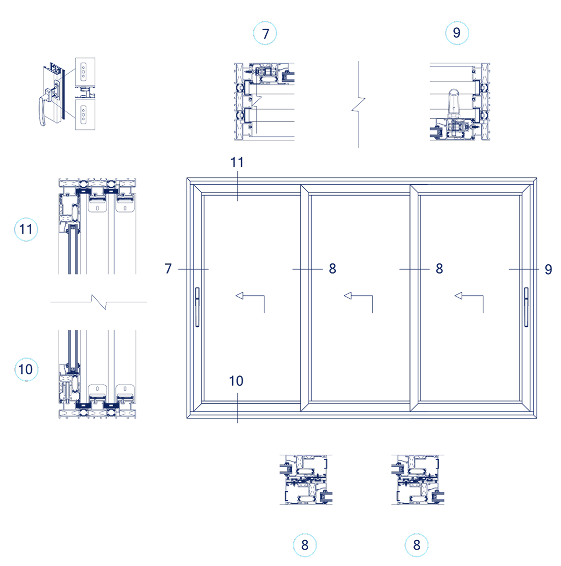 Three operable panels